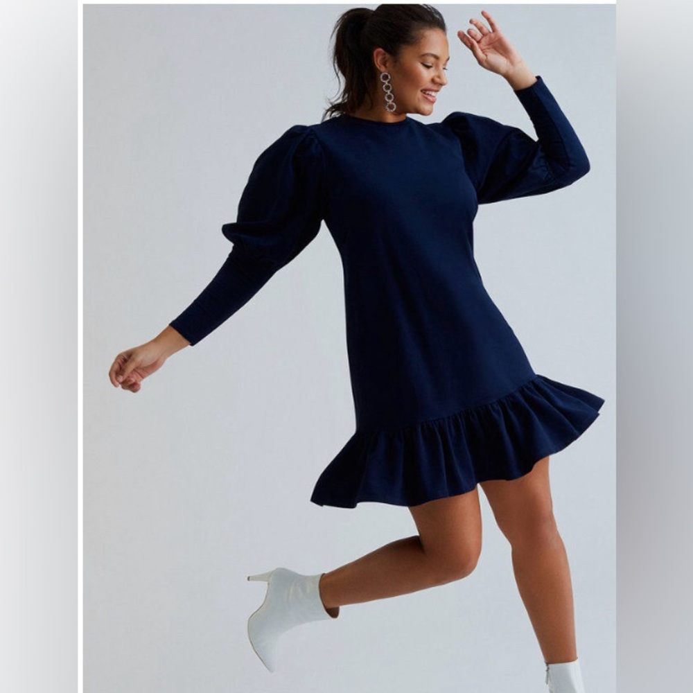 ELOQUII Flounce Hem Sweatshirt Dress in Navy Size 14 Brand New